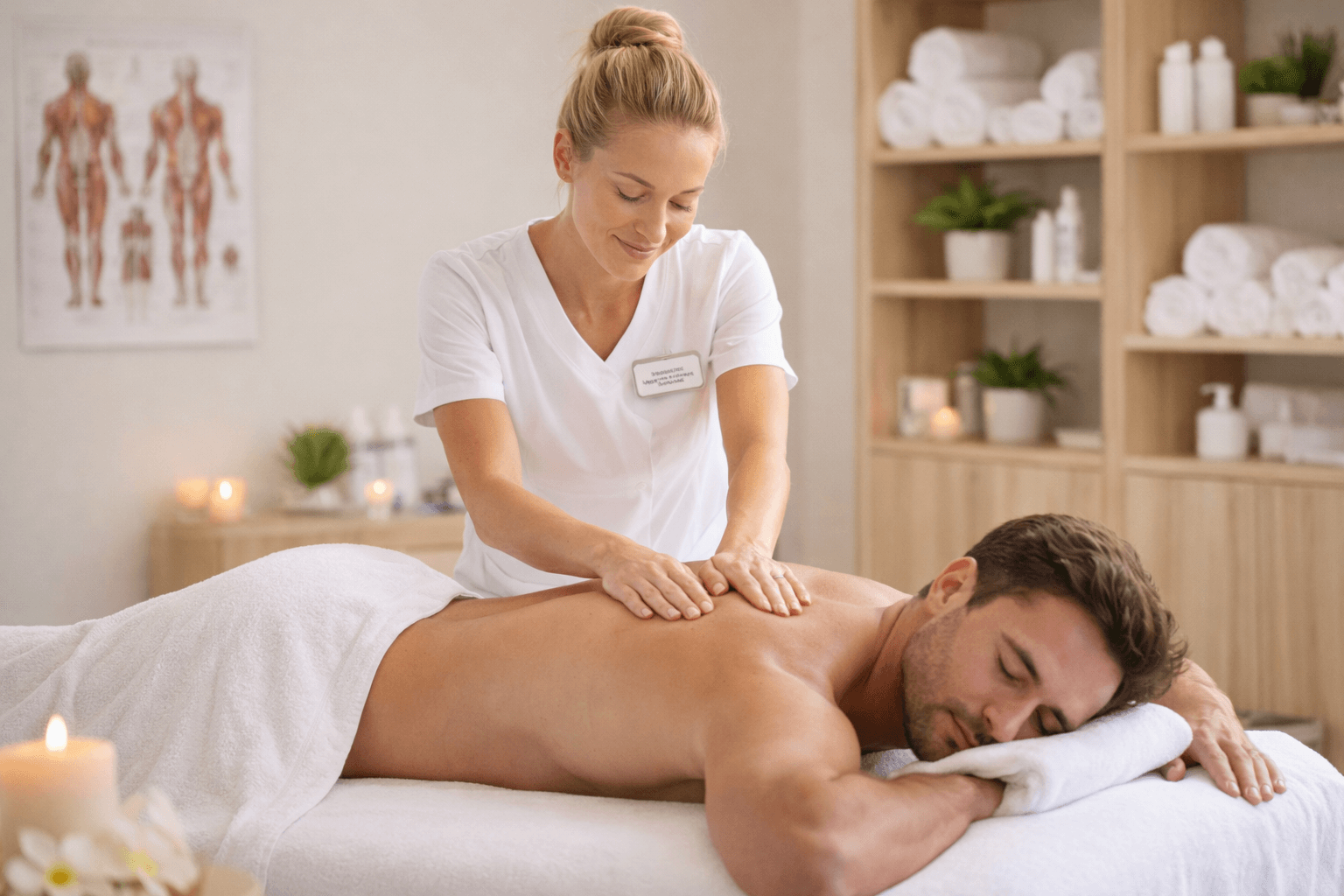 Therapist performing registered massage therapy on a client's back